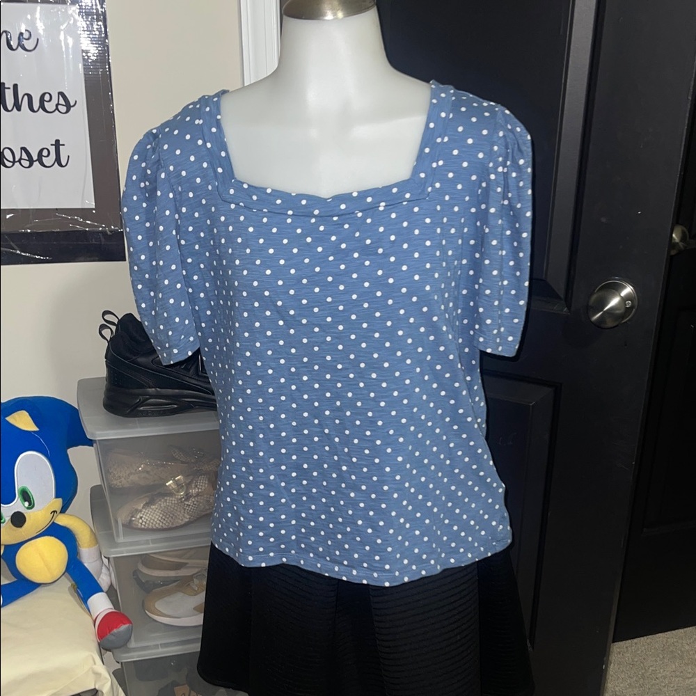 Ralph Lauren Blue and White Polka Dot Blouse